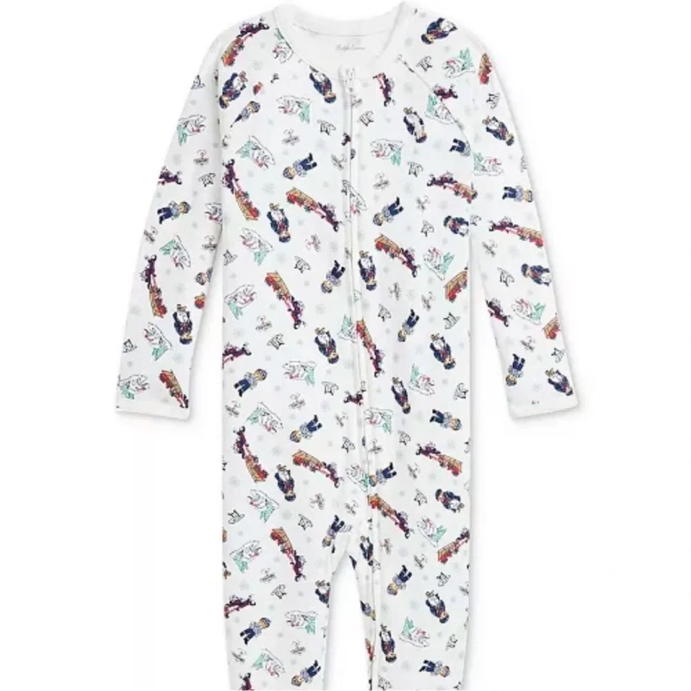 Ralph Lauren Kids' White Printed Footie